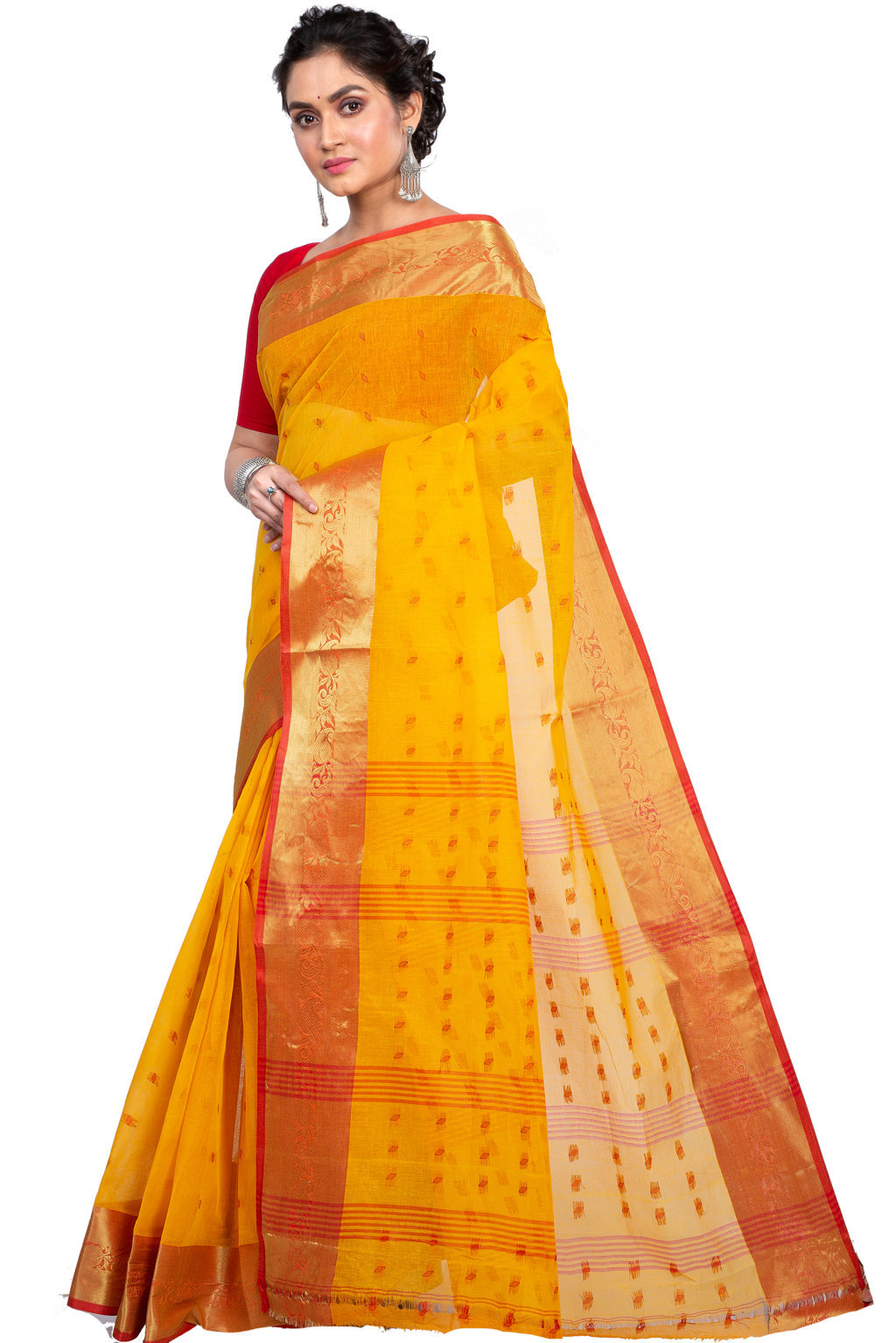 Yellow Pure Cotton Churi_Par Tant Saree (861)